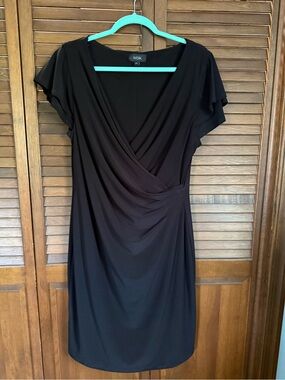 MSK Black Faux-Wrap Midi Dress with Flutter Sleeves